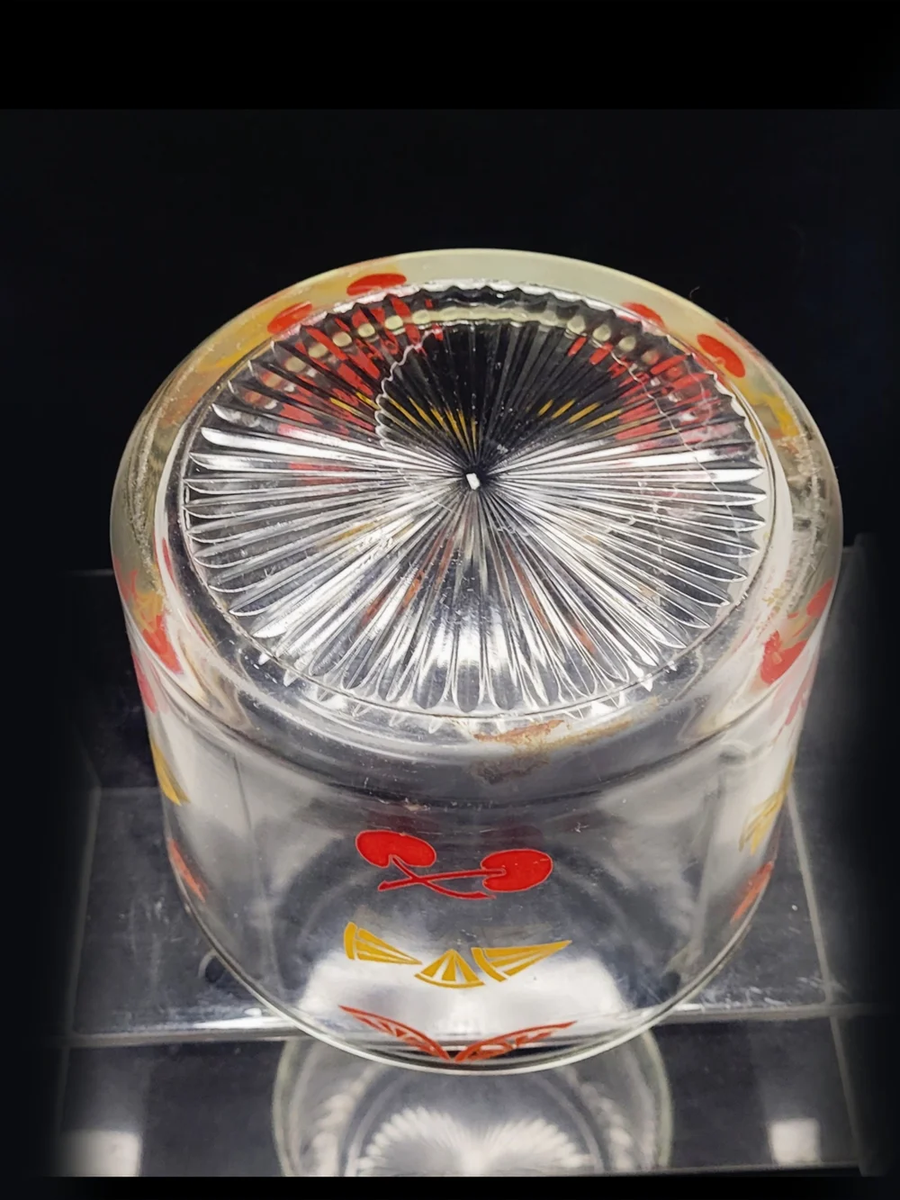 1950s Vintage Clear Glass Ice Bucket with Cherry & Citrus Motif